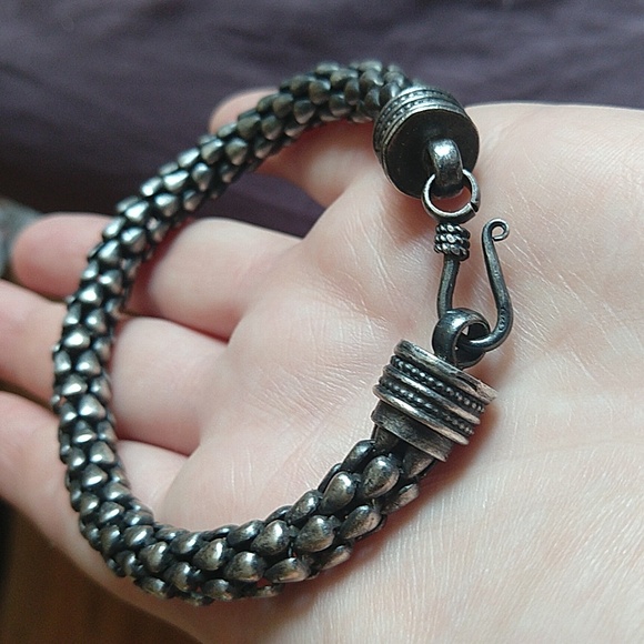Sterling silver 925 dragon scale or snake scale like bracelet patina